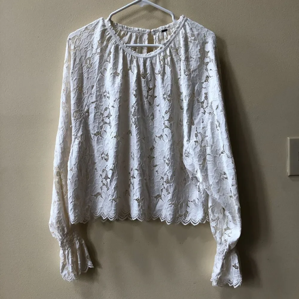 Free People Olivia Lace Tee in Ivory